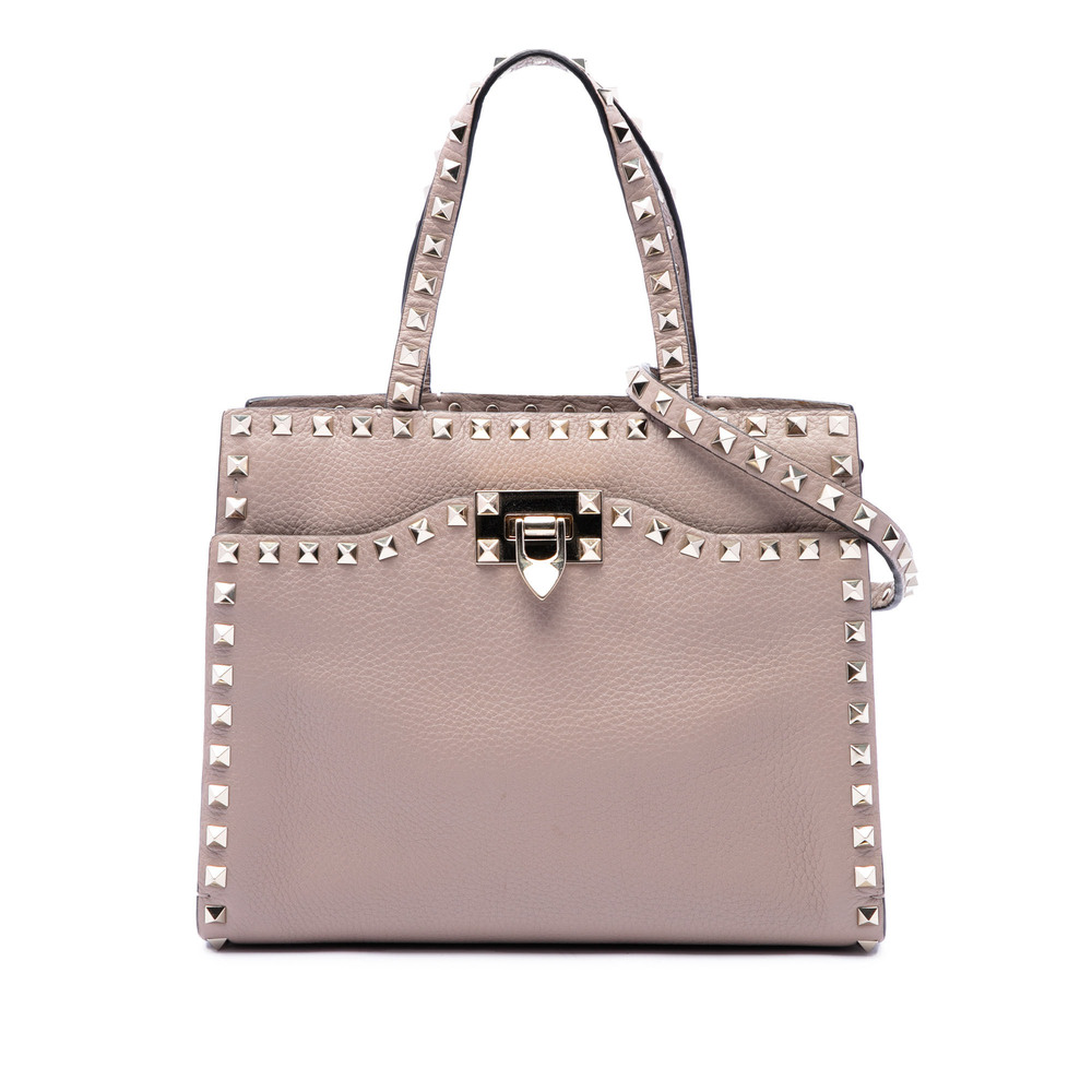 Pre-Loved Valentino Grained Calfskin Rockstud Flip Lock Tote